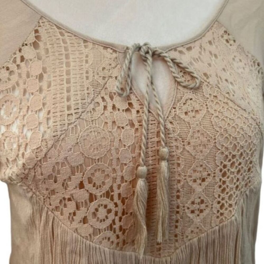 Purple Snow Beige Tan High Waist Front Tie Lined Dress Size S - Picture 3 of 4